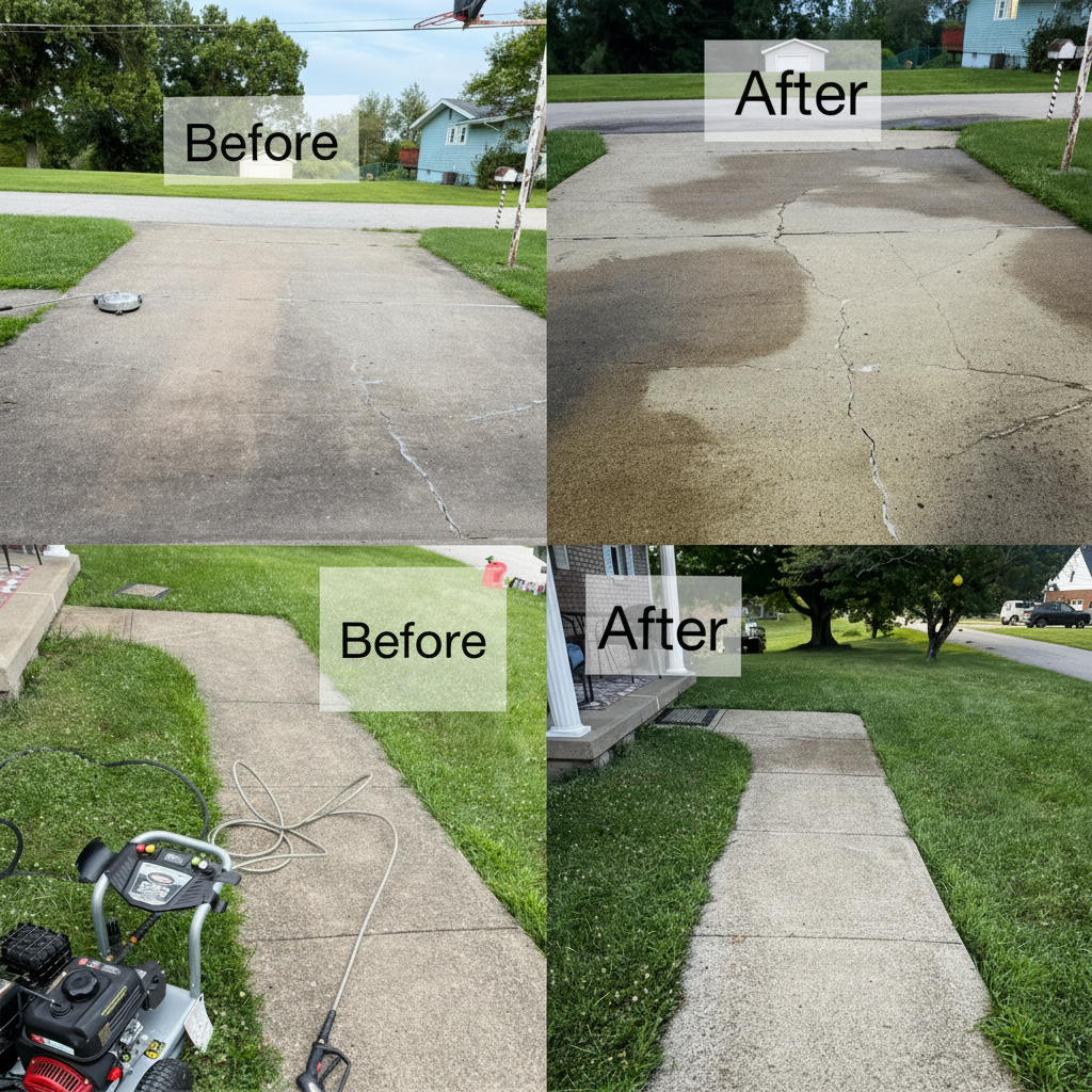 Before and after: driveway and sidewalk pressure washing